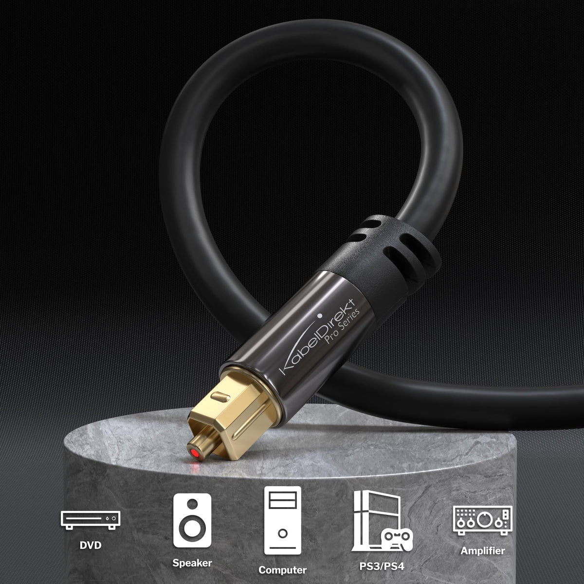 KabelDirekt TOSLINK – Optical Audio Cable – 6ft – Fiber Optic Cord, S/PDIF Digital Audio Optical Cable for Soundbar, Stereo Systems, Home Cinema, Xbox One/PS4 – Designed in Germany