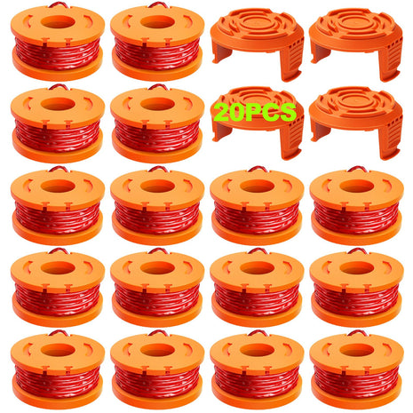 20 Pack Trimmer Spool Line for Worx,(WA0010)Replacement Trimmer Spool Line for Worx,Trimmer Line Refills 0.065 inch for Worx,Suitable for Worx String Trimmers(16 Pack Grass Trimmer Line,4 Trimmer Cap)