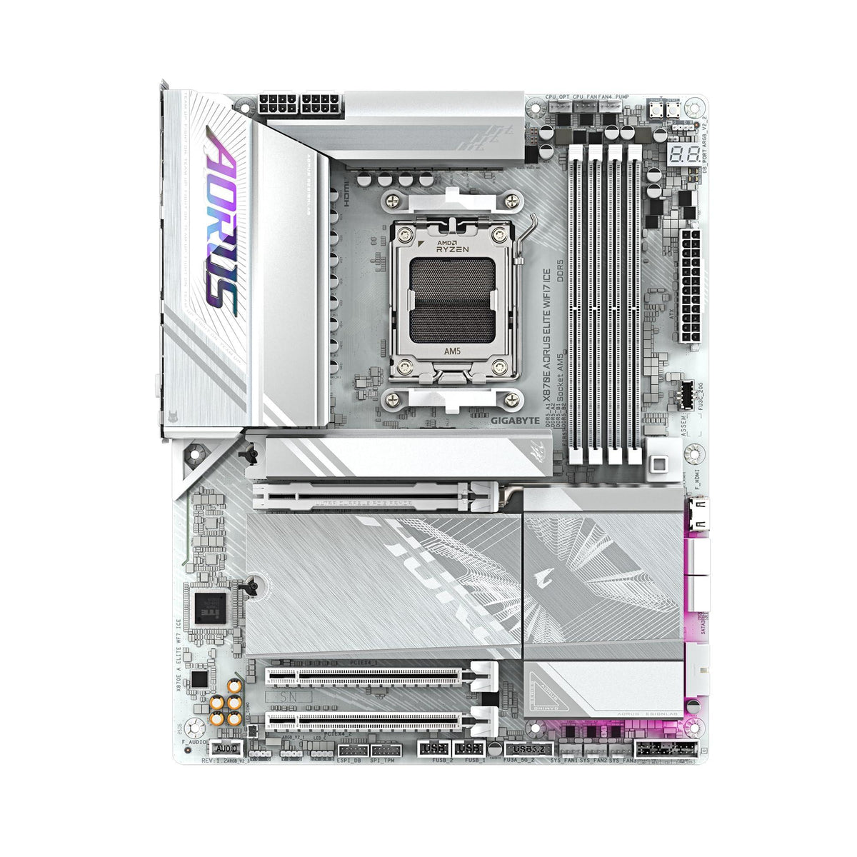 GIGABYTE X870E AORUS Elite WIFI7 ICE AMD AM5 LGA 1718 Motherboard, ATX, DDR5, 4X M.2, PCIe 5.0, USB4, WIFI7, 2.5GbE LAN, EZ-Latch, 5-Year Warranty
