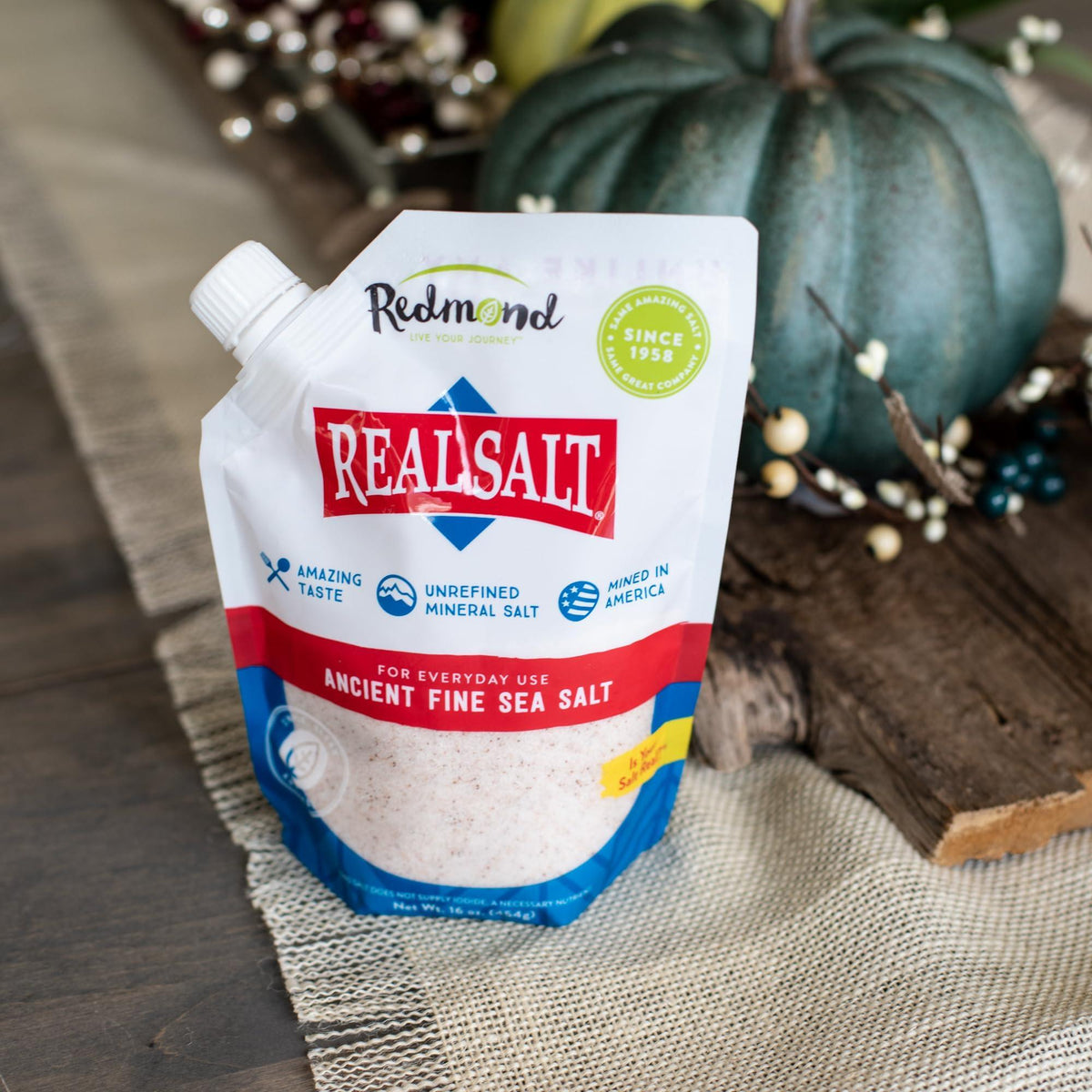Redmond Real Salt - Ancient Fine Sea Salt, Unrefined Mineral Salt, 16 Ounce Pouch (1 Pack)