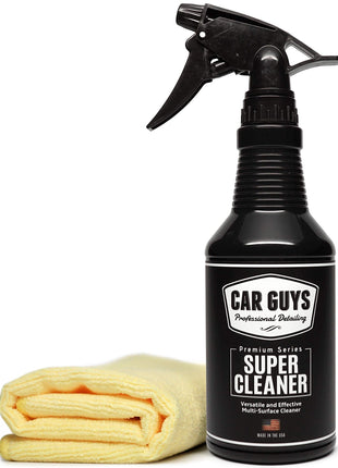 CAR GUYS Interior Car Cleaner for Tough Stains | Stain Remover for Car Seats, Carpet, Upholstery, & Leather | 18 Oz Kit with Microfiber Towel