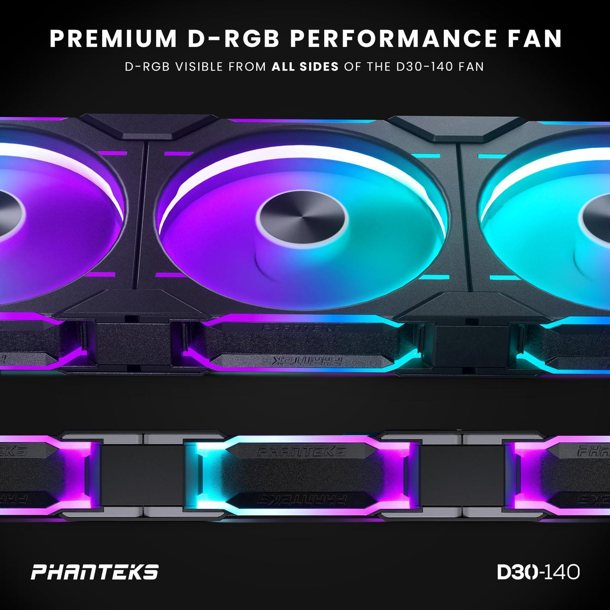 Phanteks (PH-F140D30R_DRGB_PWM_BK01) D30-140 DRGB PWM Fan, Reverse Airflow Model, Premium D-RGB Performance Fan, ARGB/DRGB Lighting, Daisy-Chain Fan Linking System (Black)