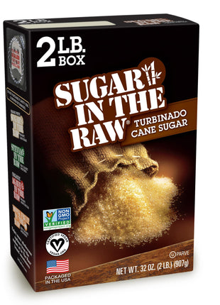Sugar In The Raw Granulated Turbinado Cane Sugar, No Added Flavors or erythritol, Pure Natural Sweetener, Hot & Cold Drinks, Coffee, Baking, Vegan, Gluten Free, Non GMO, Bulk Sugar, 2lb Bag (1 Pack)