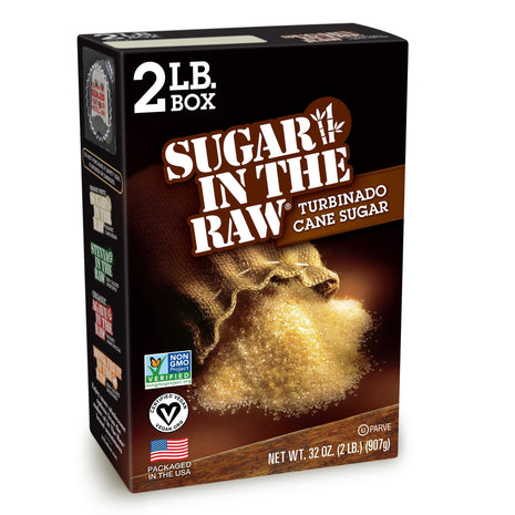 Sugar In The Raw Granulated Turbinado Cane Sugar, No Added Flavors or erythritol, Pure Natural Sweetener, Hot & Cold Drinks, Coffee, Baking, Vegan, Gluten Free, Non GMO, Bulk Sugar, 2lb Bag (1 Pack)