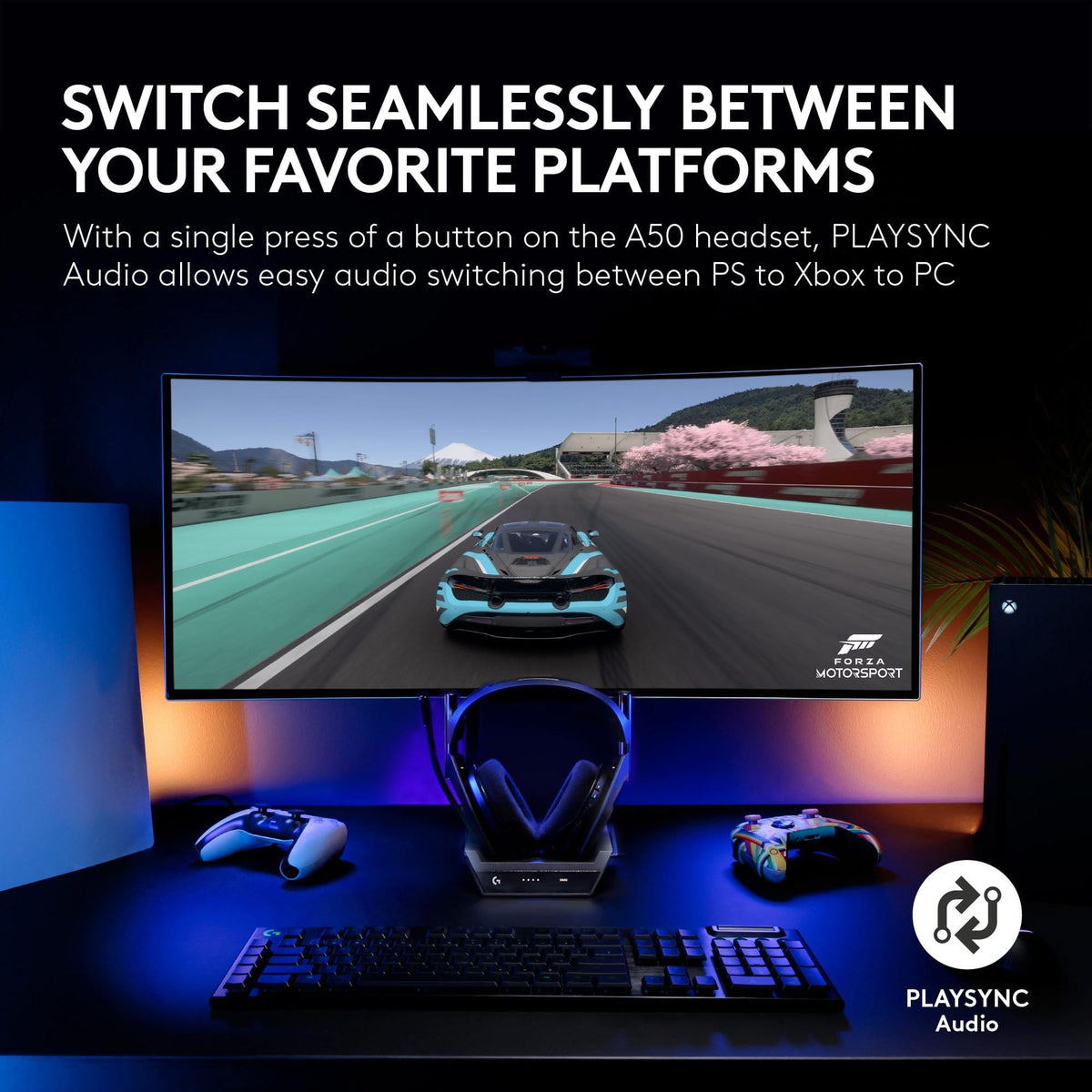 Logitech G Astro A50 Omni-Platform Wireless Gaming Headset + Base Station for PS5, Xbox, PC: PLAYSYNC Audio Switcher, <16 bit/48kHz (Console), <24 bit/48 kHz (PC), 24hr Battery, 2.4GHz & BT - Black