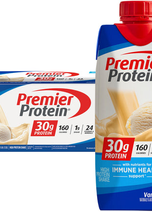 Premier Protein 30g High Protein Shake, Vanilla, 12 Pack | 160 Calories, 24 Vitamins & Minerals, No Added Sugar, Supports Muscle Health, Gluten-Free, 11 oz