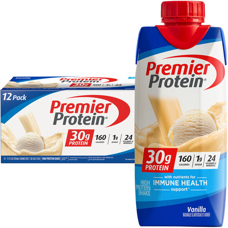 Premier Protein 30g High Protein Shake, Vanilla, 12 Pack | 160 Calories, 24 Vitamins & Minerals, No Added Sugar, Supports Muscle Health, Gluten-Free, 11 oz