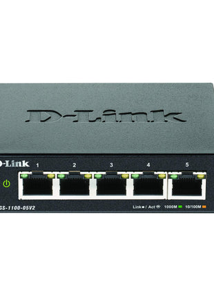 D-Link DGS-1100-05V2 Managed Smart Switch, 5 Gigabit Ports, VLAN Support, Layer 2 Functionality, QoS, 802.3az EEE, Fanless