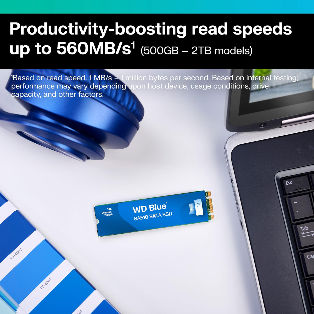 Western Digital 500GB WD Blue SA510 SATA Internal Solid State Drive SSD - SATA III 6 Gb/s, M.2 2280, Up to 560 MB/s - WDS500G3B0B