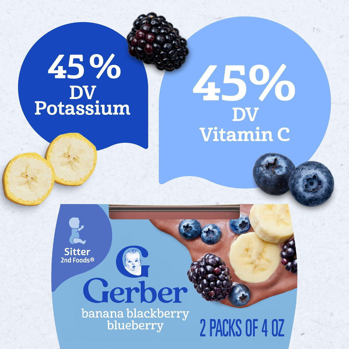 Gerber 2nd Foods Banana Blackberry Blueberry 4 Ounce Tubs, 2 Count (Pack of 8)
