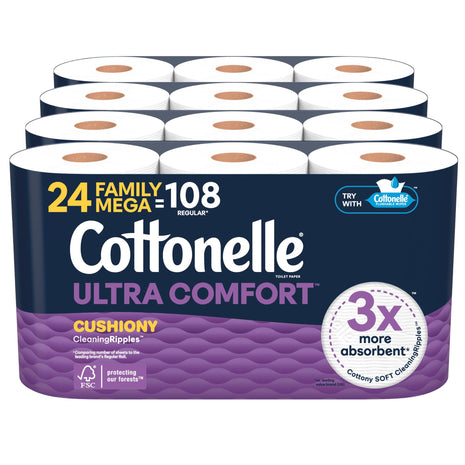 Cottonelle Ultra Soft Toilet Paper, 24 Family Mega Rolls=108 Regular Rolls