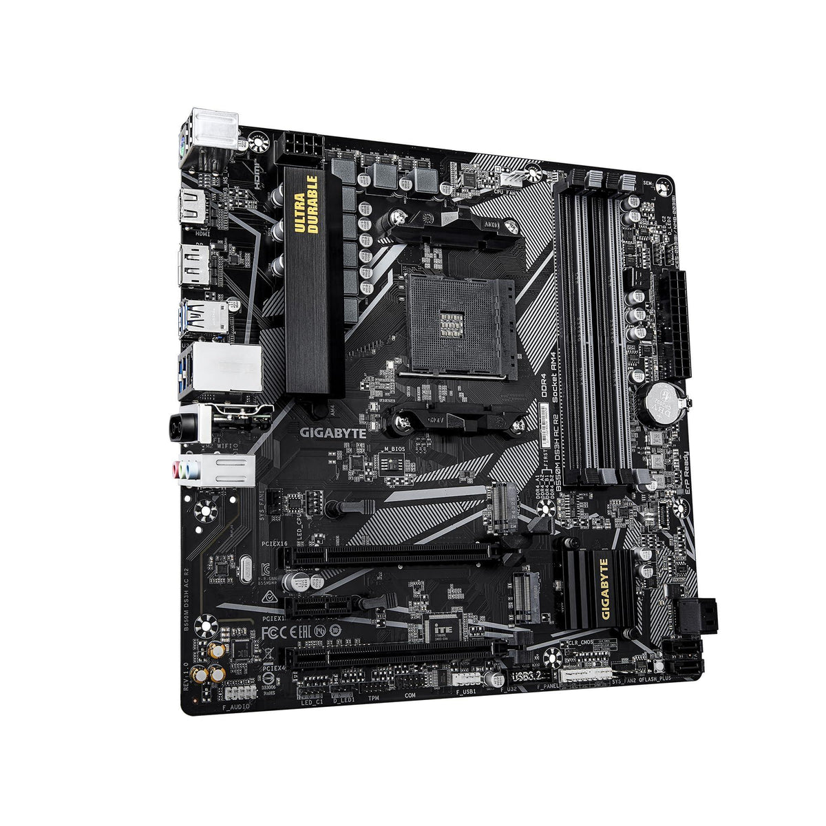 GIGABYTE B550M DS3H AC R2 AMD AM4 Motherboard, Micro-ATX, DDR4, Dual M.2, SATA 6Gb/s, WIFI5, Realtek GbE LAN, PCIe 4.0