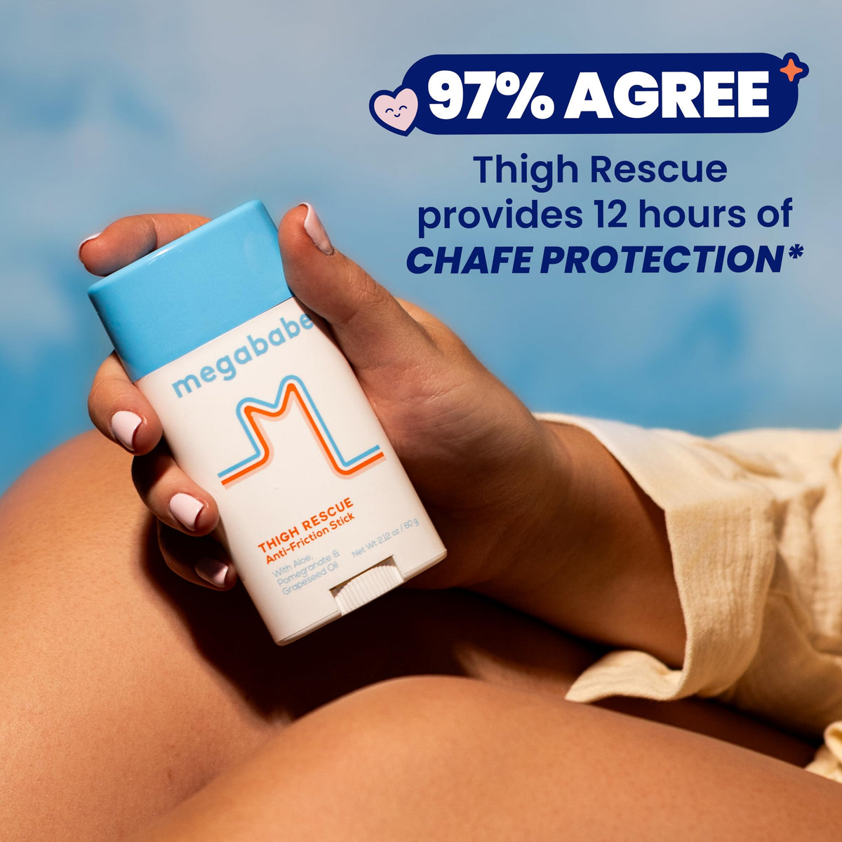Megababe Thigh Rescue Anti-Chafe Stick | Prevents skin chafe & irritation | Thighs, arms, bra-lines & more | Summer Vacation Essentials | 2.12oz (Pack of 1)