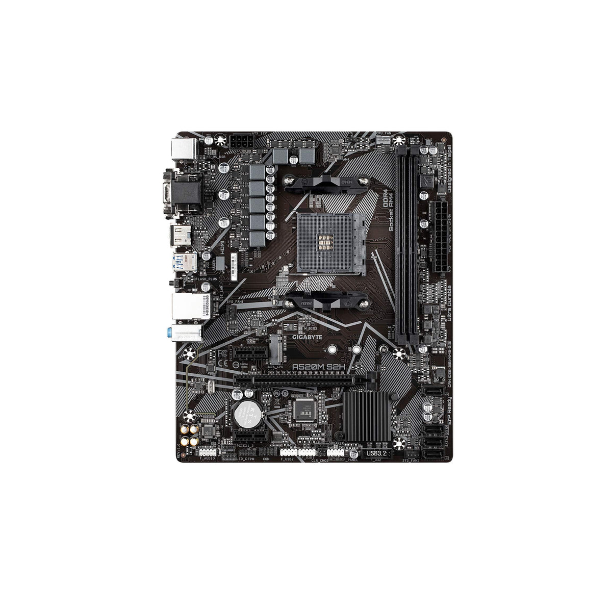 Gigabyte A520M S2H (AMD Ryzen AM4/MicroATX/4+3 Phases Digital PWM/Gigabyte Gaming GbE LAN/NVMe PCIe 3.0 x4 M.2/3 Display Interfaces/Q-Flash Plus/RGB Fusion 2.0/Motherboard)