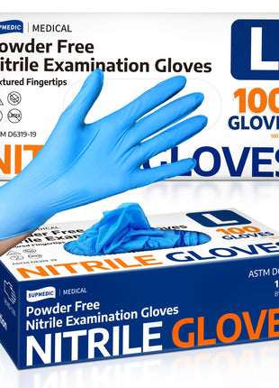 Supmedic Medical Nitrile Exam Gloves, Latex-Free, Powder-Free, Food Safe, Cooking Food Prep, Disposable Gloves, Blue, 100 Pcs (Large)