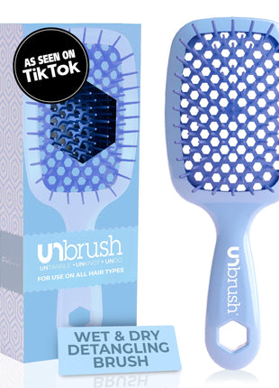 FHI Heat UNbrush Detangling Brush for Pain-Free Brushing on All Wet or Dry Hair Types — Durable DuoFlex Anti-Static Bristles, Lightweight Handle, Vented Hair Brush, Periwinkle Light Blue