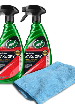 Turtle Wax 50834 1-Step Wax and Dry, Quick and Easiest Step to High Shine, for Cars, Trucks, Motorcycles and RVs, 26 oz. Double Pack with Microfiber Towel