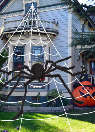 OCATO 200" Halloween Decorations Spider Web Outdoor +59" Giant Spider Décor | Halloween Decorations Outdoor/Indoor, Yard/Home/Costumes Parties/Haunted House Décor, Triangular Huge Spiders Web