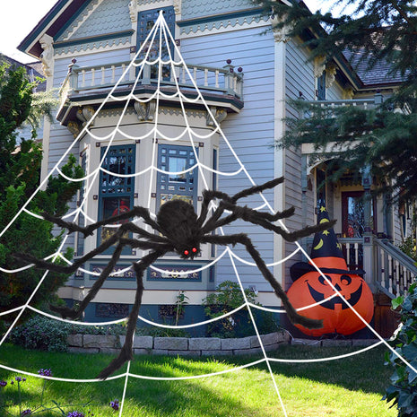 OCATO 200" Halloween Decorations Spider Web Outdoor +59" Giant Spider Décor | Halloween Decorations Outdoor/Indoor, Yard/Home/Costumes Parties/Haunted House Décor, Triangular Huge Spiders Web