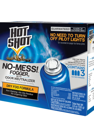 Hot Shot No-Mess! Fogger With Odor Neutralizer 3 Count-1.2 Ounce Cans, Kills Hidden Bugs, No Need To Turn Off Pilot Lights