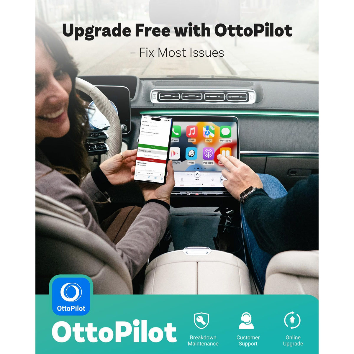 OTTOCAST Mini 2025 2-in-1 Wireless CarPlay/Android Auto Adapter, 5GHz WiFi, Auto Connect for 2016+ Cars