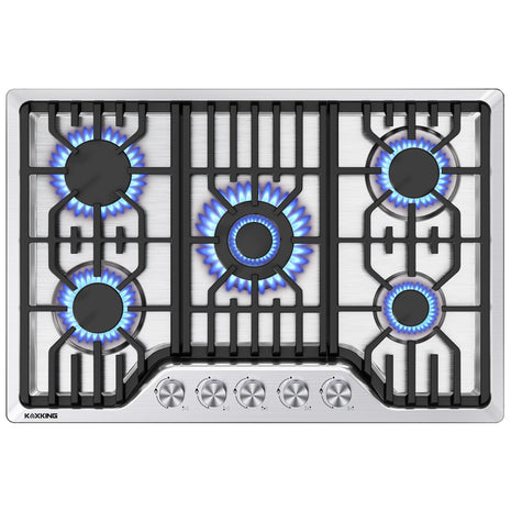 30 Inch Gas Cooktop, 5 Burner Dual Fuel Built-in Stove Top, Stainless Steel Propane/Natural Gas Cooktop with Thermocouple Protection, NG/LPG Convertible for Safe & Efficient Cooking