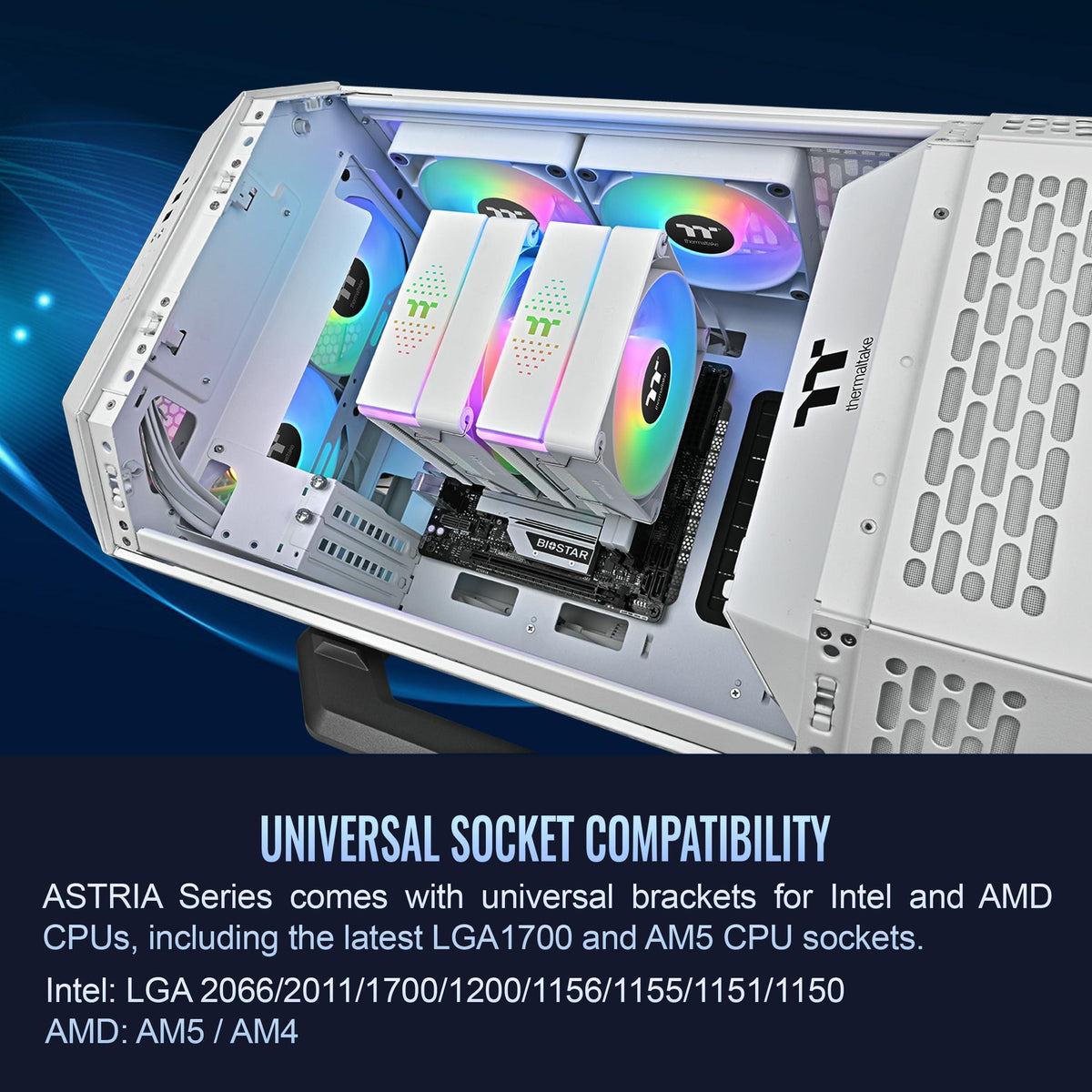 Thermaltake ASTRIA 600 ARGB CPU Cooler; 6 Copper Heat Pipes; 2x120mm PWM Fans; 500~1800RPM; Dual Tower; Intel/AMD; 265W TDP; White; CL-P139-CA12SW-A