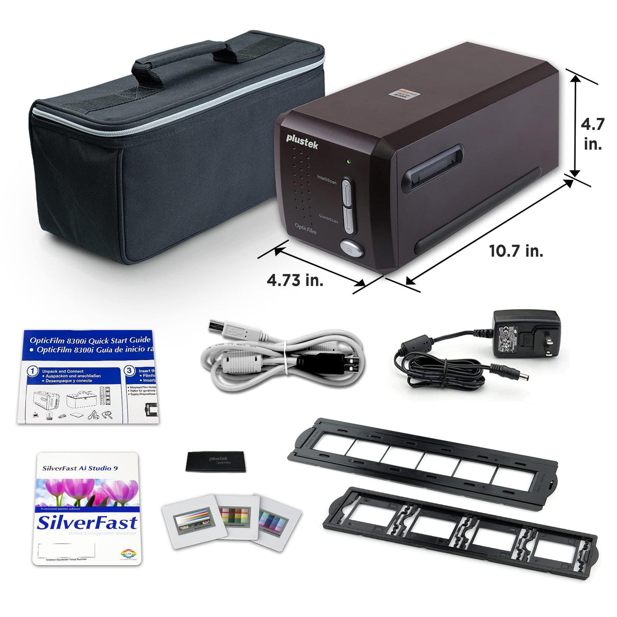 Plustek OpticFilm 8300i Ai Film Scanner - Converts 35mm Film & Slide into Digital, Bundle SilverFast Ai Studio 9 + QuickScan Plus, Include Advanced IT8 Calibration Target (3 Slide)