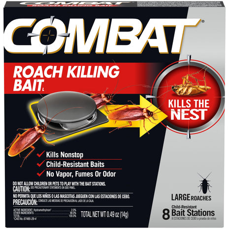 Combat Roach Killing Bait, Roach Bait Station For Large Roaches, Kills The Nest, Child-Resistant, 8 Count,Insects