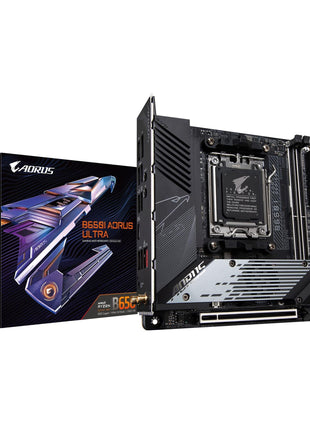 GIGABYTE B650I AORUS Ultra AMD AM5 ITX Motherboard, Support Ryzen 9000/8000/7000 Series, DDR5, 8+2+1 Power Phase, PCIe 5.0 M.2, USB-C 3.2 Gen 2, WIFI6E, 2.5GbE, EZ-Latch, Q-Flash, RGB Fusion