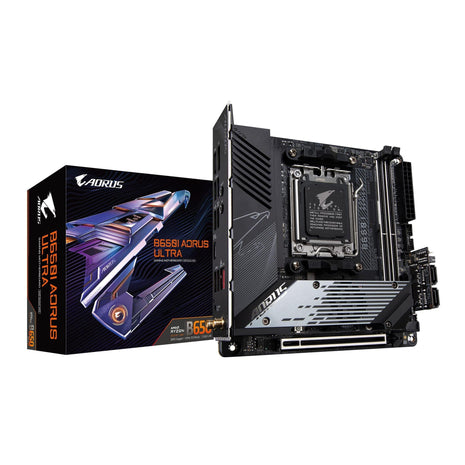 GIGABYTE B650I AORUS Ultra AMD AM5 ITX Motherboard, Support Ryzen 9000/8000/7000 Series, DDR5, 8+2+1 Power Phase, PCIe 5.0 M.2, USB-C 3.2 Gen 2, WIFI6E, 2.5GbE, EZ-Latch, Q-Flash, RGB Fusion