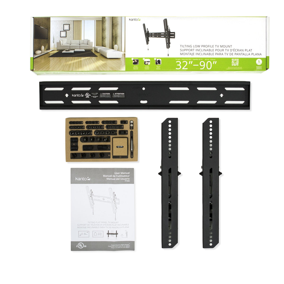 Kanto PT300 Tilting Mount for 32" to 90" Flat Panel TVs, Black