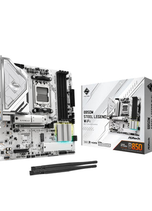 ASRock B850M Steel Legend WiFi Micro-ATX AM5 Motherboard: Ryzen 9000/8000/7000, DDR5 8000+ OC, PCIe 5.0 x16, WiFi 7, 3X M.2 (1x Gen5), USB 3.2 Gen2 Type-C, BIOS Flashback