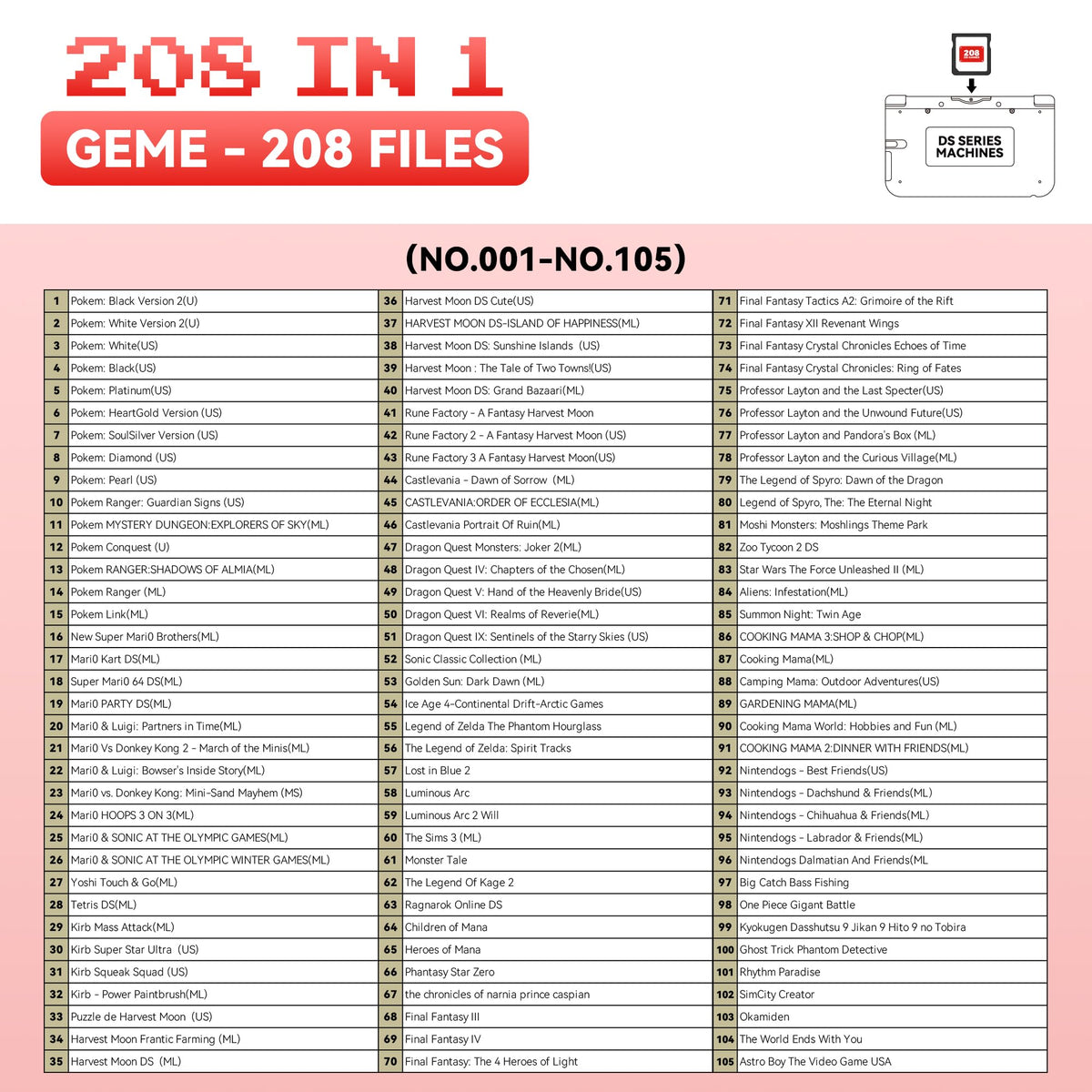 【2025 Newest】208 in 1 Super Combo Game Cartridge, Retro Game Pack Card Compilation with 208 Games