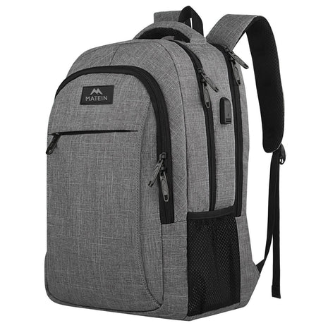 MATEIN Travel Laptop Backpack, Business Anti Theft Slim Sturdy Laptops Backpack with USB Charging Port, Water Resistant College School Computer Bag Gift for Men & Women Fits 15.6 Inch Notebook, Grey