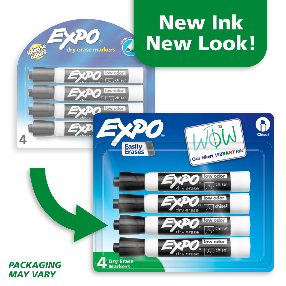 EXPO Dry Erase Markers, Low Odor Ink, Black, Chisel Tip, 4 Count - Easily Erases, Vibrant Ink, Ideal for Classroom, Back to School Supplies, Teachers, Office, Whiteboard & Home