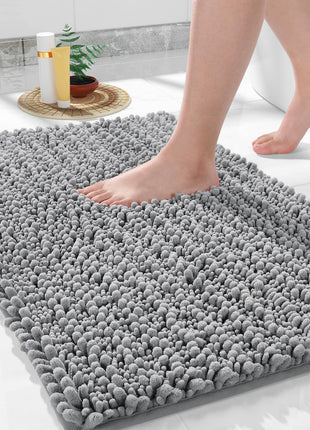 Yimobra Bathroom Rugs Non-Slip Washable – Extra Soft & Absorbent Chenille Bath Mat, Quick-Dry Plush Shaggy Floor & Vanity Bath Rugs for Tub & Shower, Modern Home Decor Accessories, 24 x 17, Grey