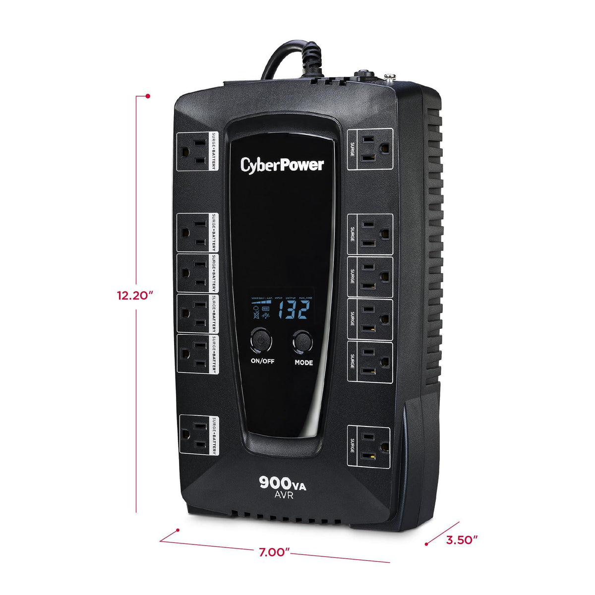 CyberPower AVRG900LCD Intelligent LCD UPS System, 900VA/480W, 12 Outlets, AVR, Compact