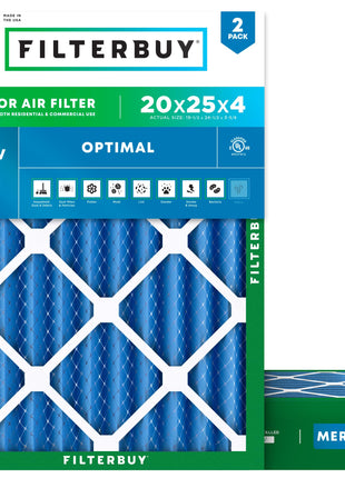 Filterbuy 20x25x4 Air Filter MERV 13 (MPR 1900) Health Defense Replacement (2-Pack), Electrostatic Pleated HVAC AC Furnace Filters, Made in USA (Actual Size: 19.50 x 24.50 x 3.63)