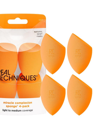 Real Techniques Miracle Complexion Sponge, 4 Pack, Makeup Blending Sponges | Makeup sponges for foundation, 3-point design, foundation applicator, latex-free beauty sponge