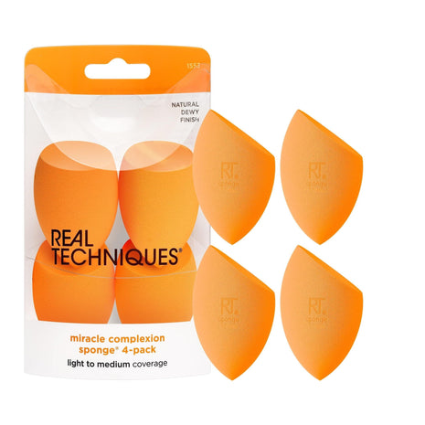 Real Techniques Miracle Complexion Sponge, 4 Pack, Makeup Blending Sponges | Makeup sponges for foundation, 3-point design, foundation applicator, latex-free beauty sponge