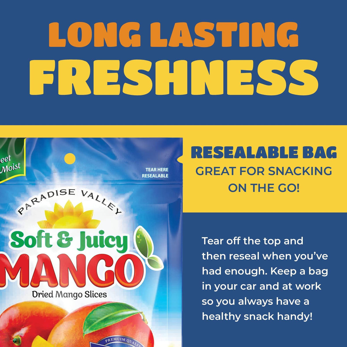Dried Mango Slices - Delicious Texture Soft & Juicy Low Sugar Added Dried Mango - Naturally Ripened Mangos Dried Fruits - Gluten Free Dry Mangoes Natural Source of Vitamin C, Fiber, 16 oz (16 Single Pack)