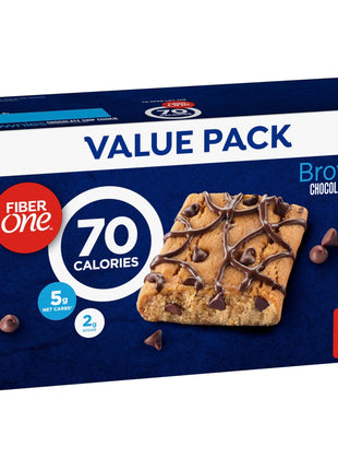 Fiber One 70 Calorie Chocolate Chip Cookie Brownies, 12 ct, 10.6 oz | 27% Daily Value of Fiber per Bar, 5g Net Carbs, Chocolatey Chips & Drizzle, Ideal Desk Drawer or Lunchbox Snack, 10.6 oz