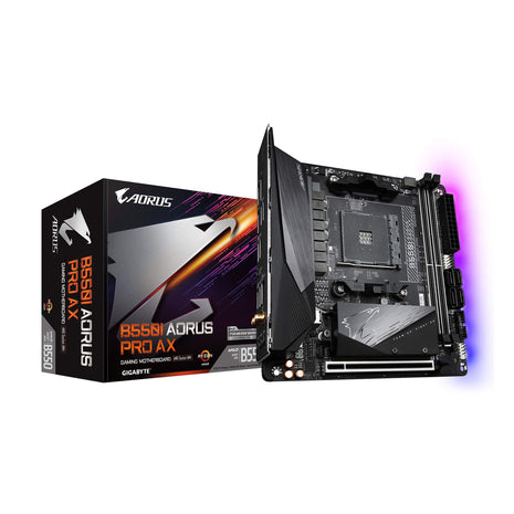 GIGABYTE B550I AORUS PRO AX AMD AM4 ITX Motherboard, Supports Ryzen 5000/4000/3000 Series, DDR4, 6+2 Power Phase, 2X M.2, PCIe 4.0, USB-C, WiFi 6, 2.5 GbE LAN, Q-Flash Plus, WiFi EZ-Plug, RGB Fusion