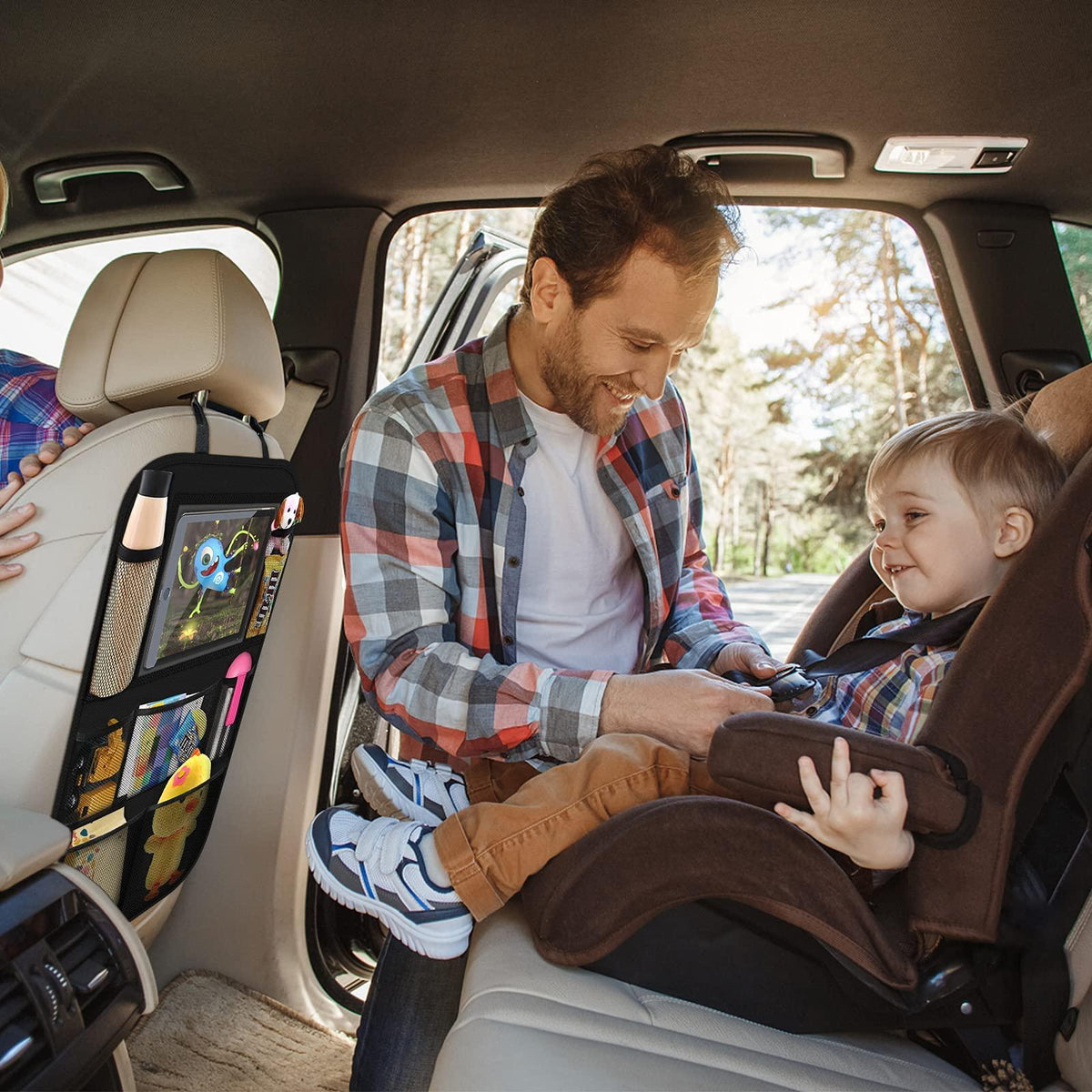 ONE PIX Backseat Car Organizer Mats Back Seat Organizers and Storage Bag with Touch Screen Tablet Holder for Kids Toddlers Car Seats, Travel Accessories, Road Trip Essentials Kids