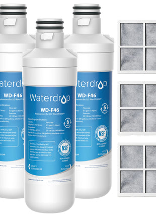 Waterdrop ADQ747935 LT1000PC Replacement for LG® LT1000P®/PC/PCS ThinQ® Refrigerator Water Filter, LFXS26973S, LMXS28626S, LMWS27626S, LFXS28596S, ADQ74793501 and LT120F®, 3 Combo