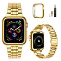 MioHHR Solid Stainless Steel Bands Compatible with Apple Watch 38mm 40mm 41mm, Metal Strap with Soft TPU Case for iWatch Bands Series 9 8 7 6 5 4 3 2 1 SE SE2 SE3 Women and Men, Gold