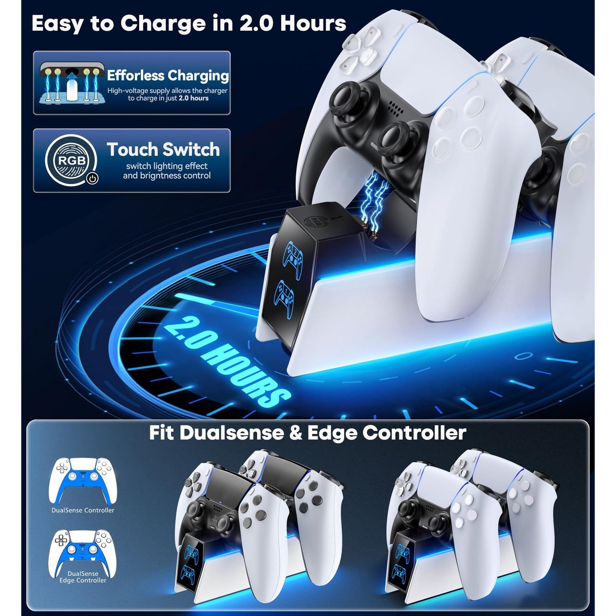 OIVO PS5 Controller Charger PS5 Accessories Kits with Fast Charging AC Adapter, Controller Charging Stand for PlayStation 5, Docking Station Replacement for DualSense Charging Station