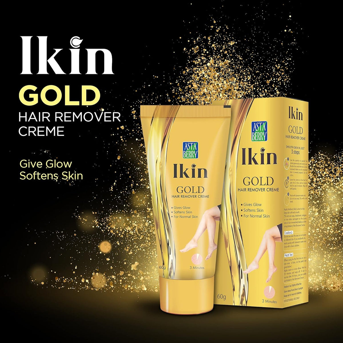 Ikin Gold Hair Remover Cream For Normal Skin - Bikini Hair Removal Cream For Women & Girls | (Pack of 2 (60gm X 2))