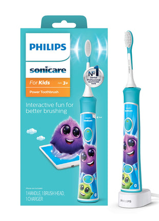 Philips Sonicare for Kids 3+ Bluetooth Connected Rechargeable Electric Power Toothbrush, Interactive for Better Brushing, Turquoise, HX6321/02 | 2 Intensities, App Connected, 2-Minute Guided Timer, Includes Brush Head, Turquoise, HX6321/02